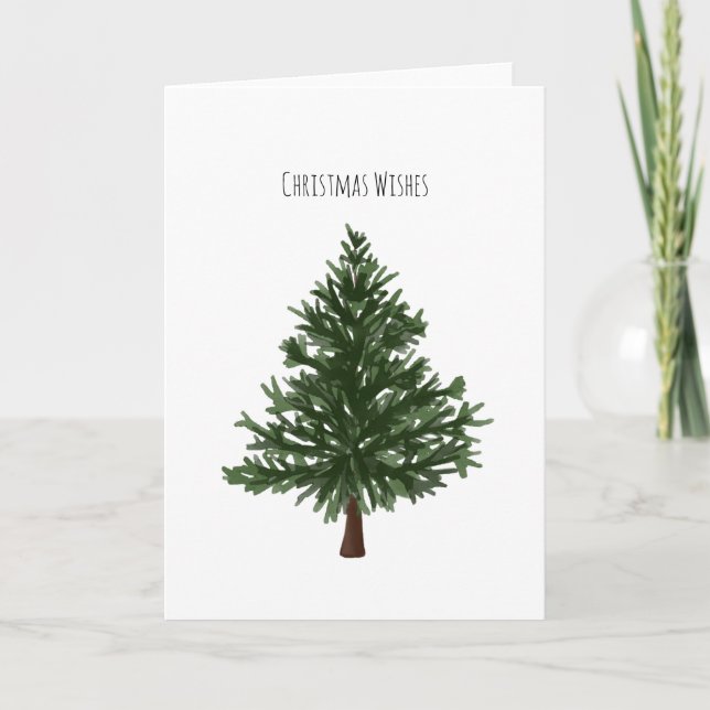 Cartão De Festividades Green Watercolour Christmas Pine Tree (Frente)