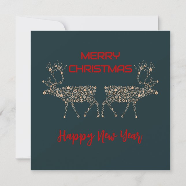 Cartão De Festividades Green wish card Merry Christmas new year reindeer (Frente)