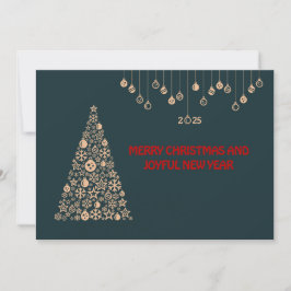 Cartão De Festividades Green wish card New Year with Christmas ball tree