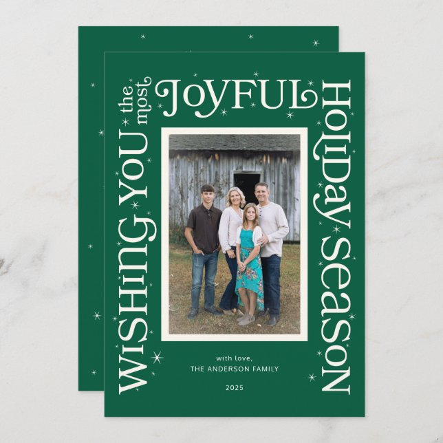 Cartão De Festividades Green Wishing You the Most Joyful Season  (Frente/Verso)