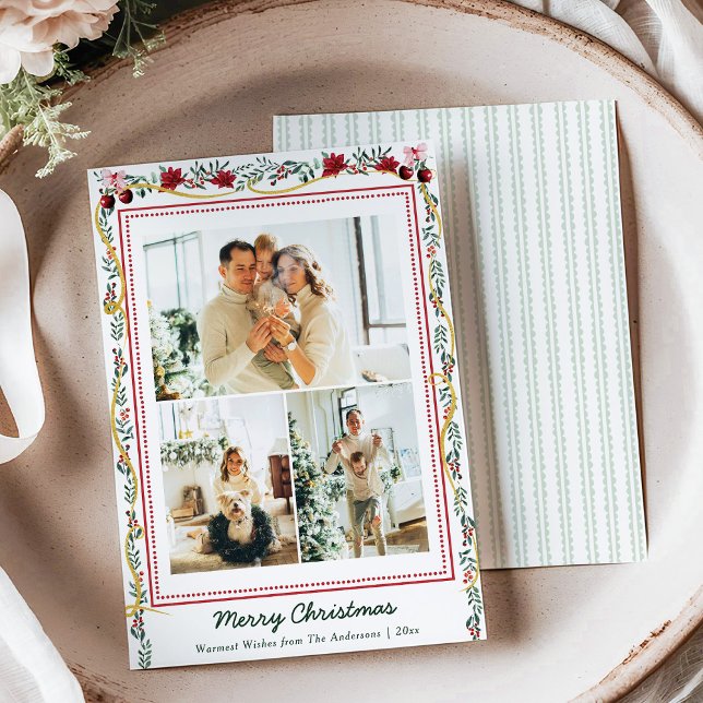 Cartão De Festividades Greenerescência Botânica Fita Feliz Natal 3 Foto (Criador carregado)