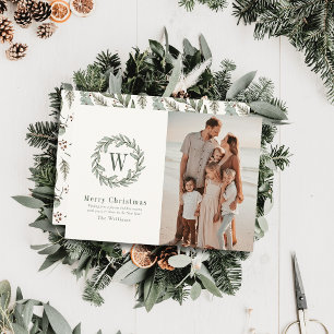 Cartão De Festividades Greenerescer Monograma Sage Watercolor Foto de Nat