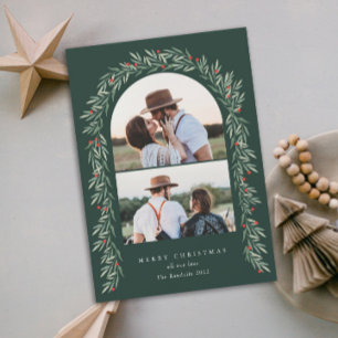 Cartão De Festividades Greenery Arch Modern Script 2 Foto Natal