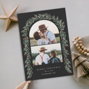 Cartão De Festividades Greenery Arch Modern Script 2 Foto Natal