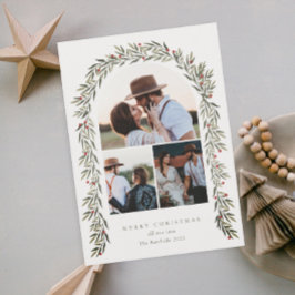 Cartão De Festividades Greenery Arch Modern Script 3 Foto Natal