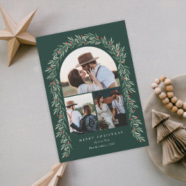Cartão De Festividades Greenery Arch Modern Script 3 Foto Natal