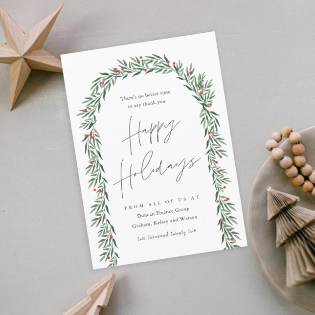 Cartão De Festividades Greenery Arch Modern Script Business (Criador carregado)