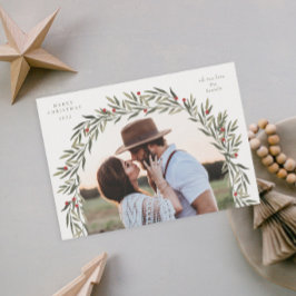 Cartão De Festividades Greenery Arch Modern Script Foto de Natal