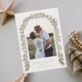 Cartão De Festividades Greenery Arch Modern Script Foto de Natal