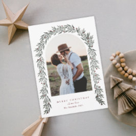 Cartão De Festividades Greenery Arch Modern Script Foto de Natal