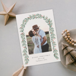 Cartão De Festividades Greenery Arch Modern Script Foto de Natal