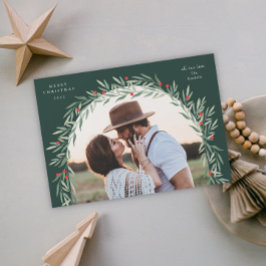 Cartão De Festividades Greenery Arch Modern Script Foto de Natal