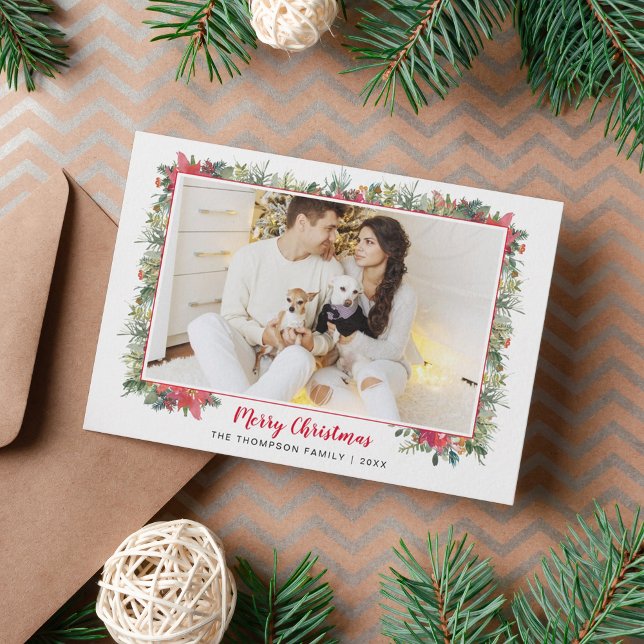 Cartão De Festividades Greenery Botânico Roteiro Foto Natal  (Criador carregado)