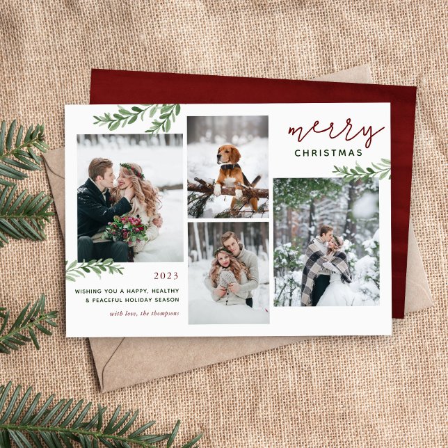 Cartão De Festividades Greenery Branches 4 Colagem de Fotos (Criador carregado)