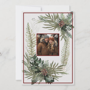 Cartão De Festividades Greenery Ferns Pine Cones Snowflakes