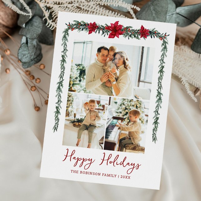 Cartão De Festividades Greenery Garland Feliz Férias Mínimas 3 Foto (Criador carregado)
