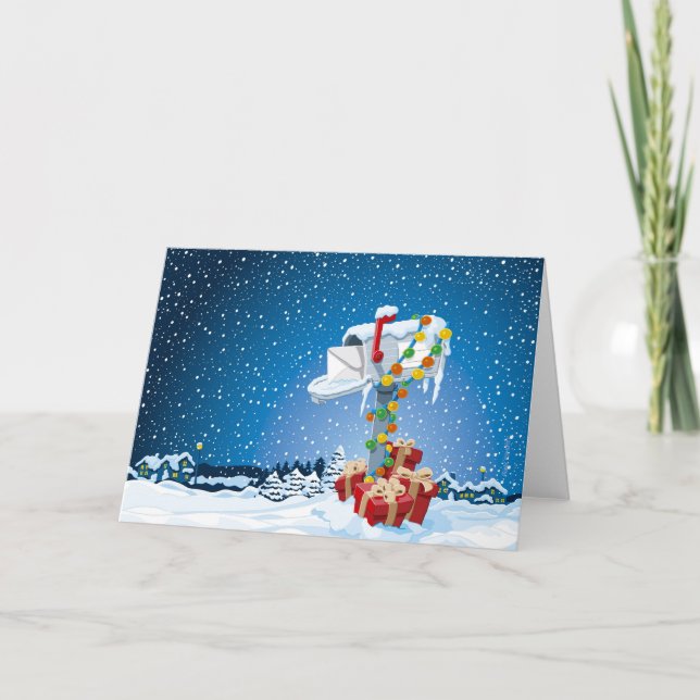 Cartão De Festividades Greeting Card Christmas Mailbox Gift Boxes Snow (Frente)