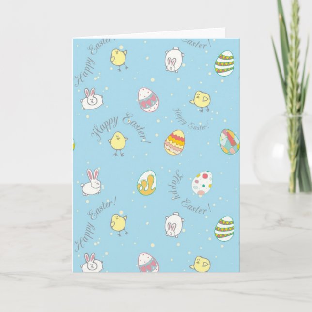 Cartão De Festividades Greeting card "Happy Easter!" with bunnies, eggs (Frente)