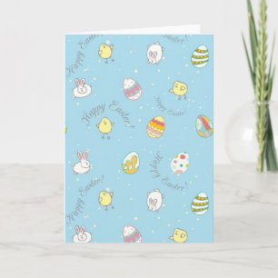 Cartão De Festividades Greeting card "Happy Easter!" with bunnies, eggs