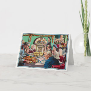 Cartão De Festividades Greeting Card with Vintage Thanksgiving Meal