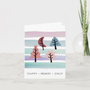 Cartão De Festividades Grelha de Aquarelas e Pastel de Árvore de Natal