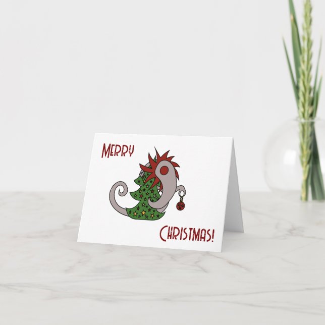 Cartão De Festividades Grey Christmas monster with a red mane (Frente)