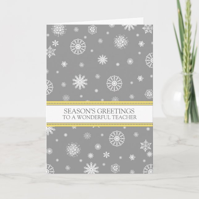 Cartão De Festividades Grey Snow Teacher Season's Greetings Card (Frente)