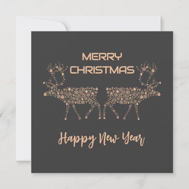 Cartão De Festividades Grey wish card Merry Christmas new year reindeer (Frente)