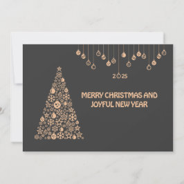 Cartão De Festividades Grey wish card New Year with Christmas ball & tree