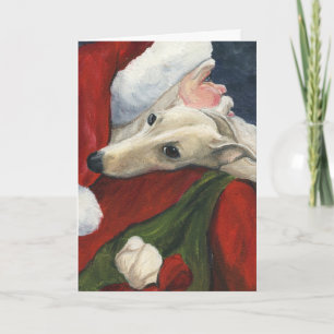Cartão De Festividades " Greyhound and Santa" Dog Art Christmas Card