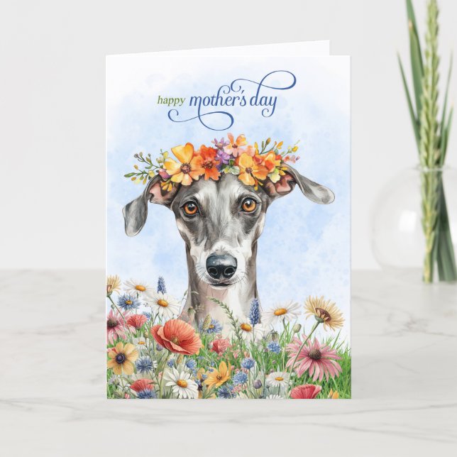 Cartão De Festividades Greyhound Dog Wildflowers Mother's Day (Frente)