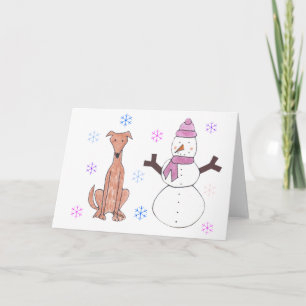 Cartão De Festividades Greyhound Fawn & Snowman