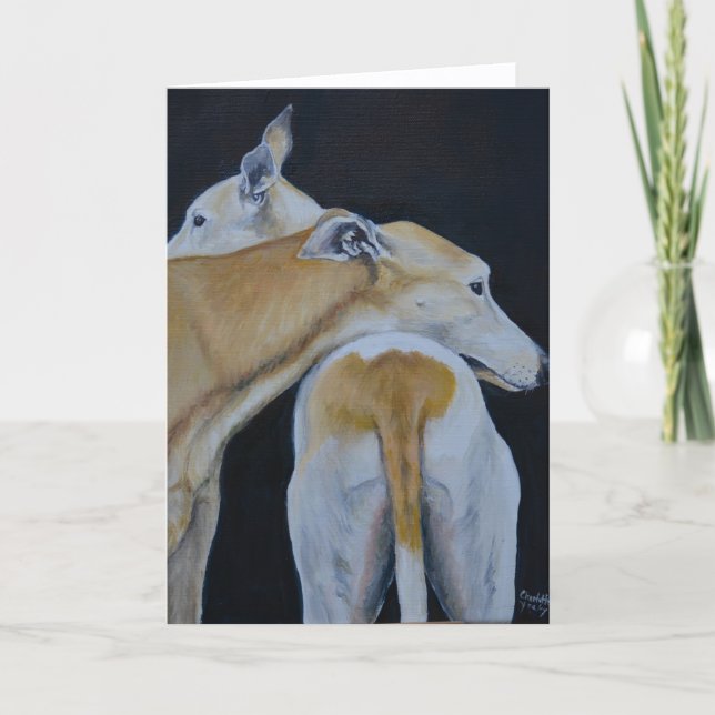 Cartão De Festividades Greyhound Hug Dog Art Folded Card (Frente)