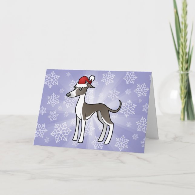 Cartão De Festividades Greyhound Natal / Whippet / Greyhound italiano (Frente)