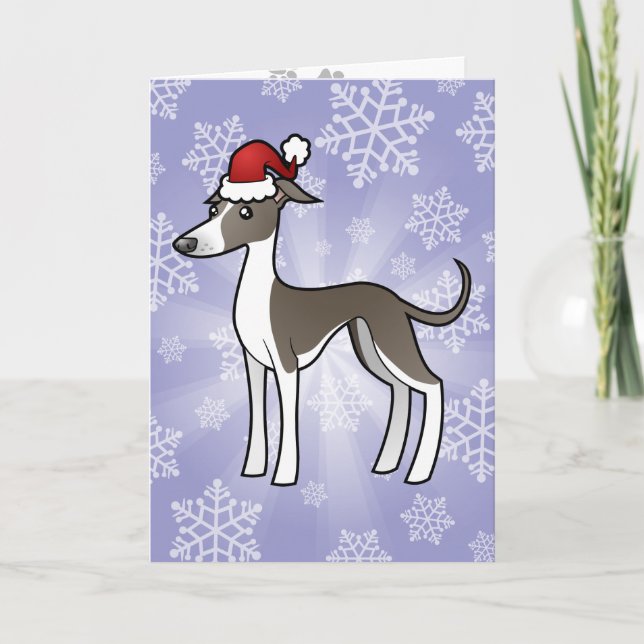 Cartão De Festividades Greyhound Natal / Whippet / Greyhound italiano (Frente)