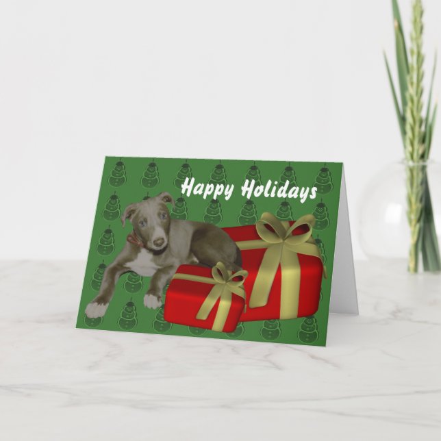 Cartão De Festividades Greyhound Puppy Dog Christmas Holiday Card (Frente)