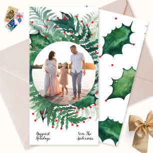 Cartão De Festividades Grinalda Botânica de Natal Verde Vermelho Foto lon