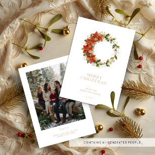 Cartão De Festividades Grinalda Chic de Poinsettia Dourada Natal Foto TMF