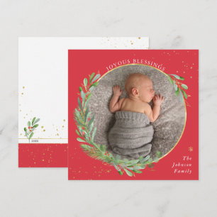 Cartão De Festividades Grinalda de Férias de Aquarela com Bênçãos Alegres