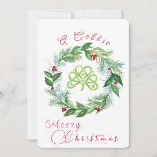 Cartão De Festividades Grinalda de Natal Celta em Aquarela PERSONALIZAR P