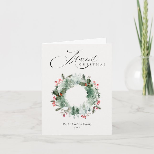 Cartão De Festividades Grinalda de Natal Vermelha da Árvore de Pinheiro c (Frente)