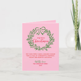 Cartão De Festividades Grinalda de Natal Vermelha Rosa Verde Desenhada à 