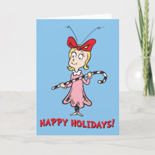 Cartão De Festividades Grinch   Cindy-Lou Quem - Segurando Bastão de Doce