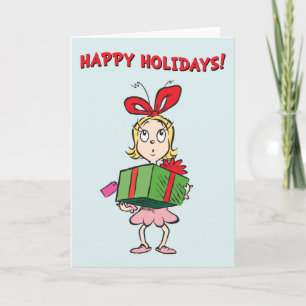 Cartão De Festividades Grinch   Cindy-Lou Quem - Segurando Presente