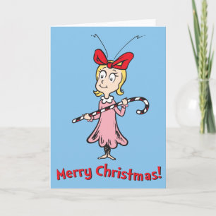 Cartão De Festividades Grinch Cindy-Lou Who - Segurando Cana-de-Açúcar