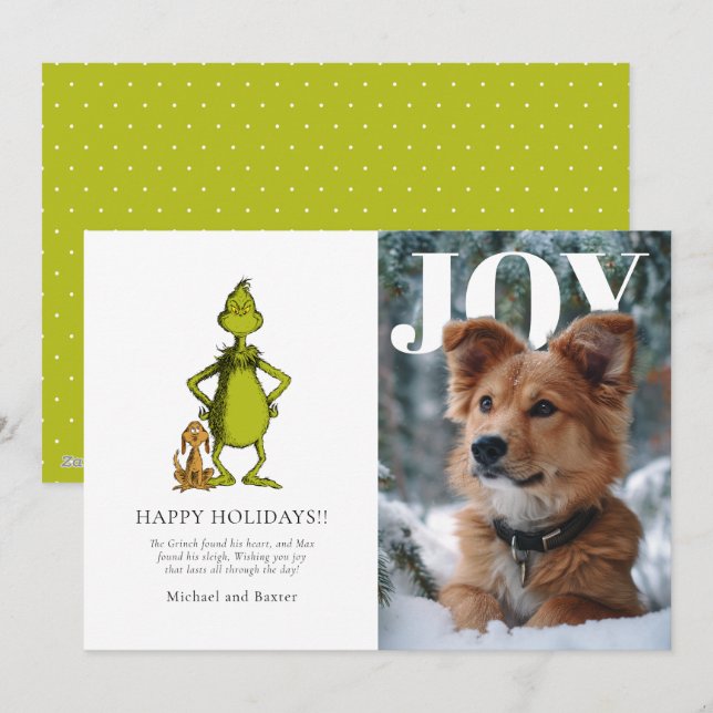 Cartão De Festividades Grinch & Max Personalized Photo Holiday Card (Frente/Verso)