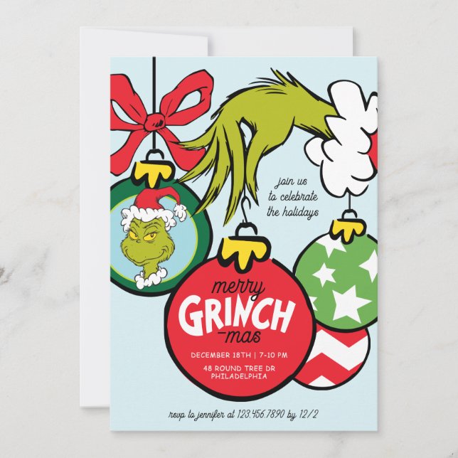 Cartão De Festividades Grinch Ornament Christmas Party (Frente)