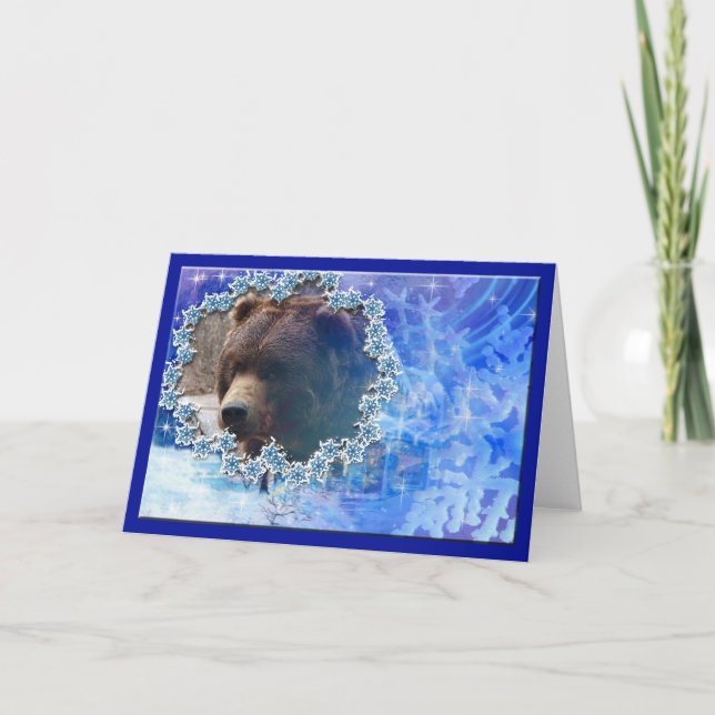 Cartão De Festividades Grizzly Bear Christmas Greeting Card (Frente)