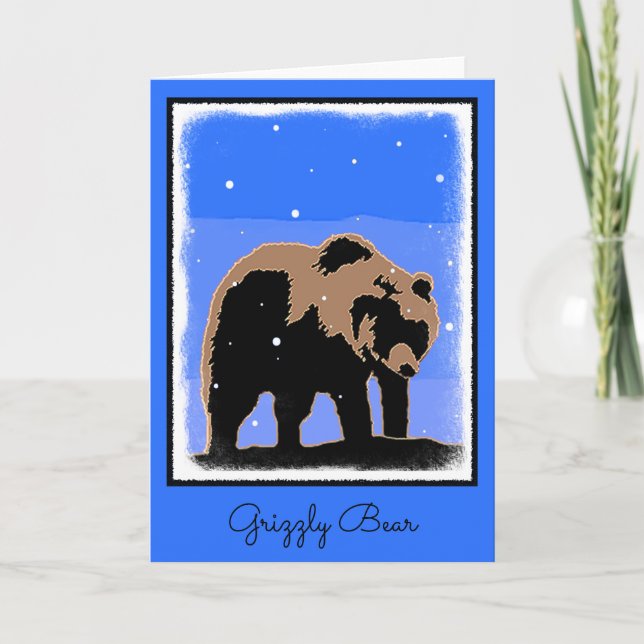 Cartão De Festividades Grizzly Bear in Winter  - Original Wildlife Art (Frente)