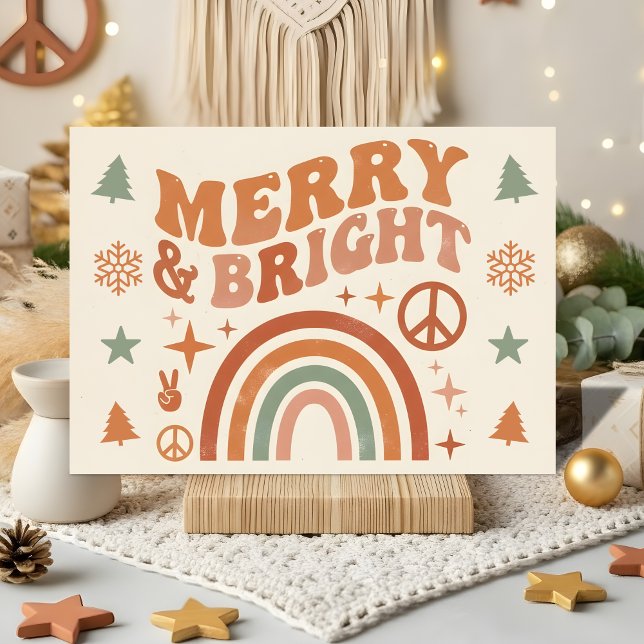 Cartão De Festividades Groovy Boho Merry & Bright Christmas (Criador carregado)